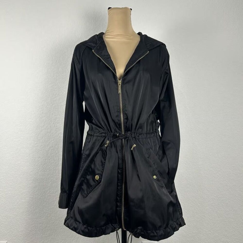 MICHAEL Michael Kors Anorak Jacket Womens M Black Hooded Windbreaker Gold